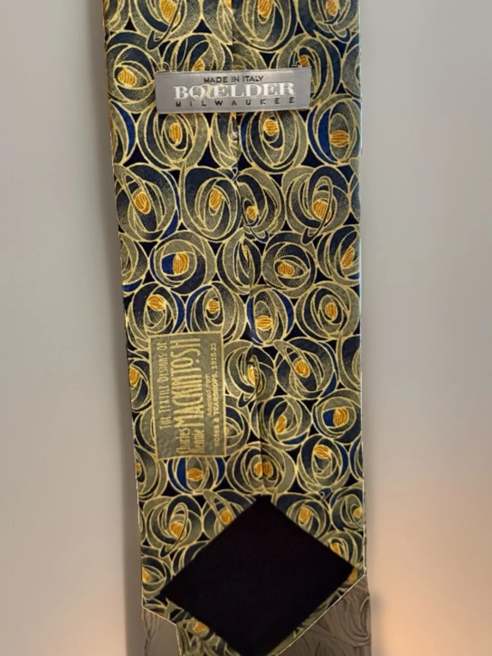 Boxelder Charles Rennie Mackintosh Silk Tie Rose Teardrop Blue Gold Art Nouveau